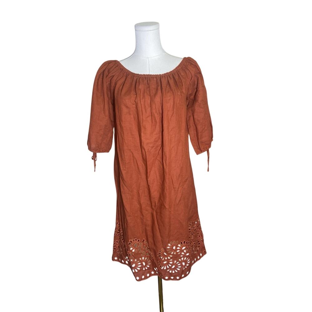 J Crew Linen Cotton blend off shoulder midi length shift dress Sz S Summer